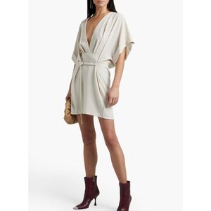 I R O Danube Ecru Belted Pleated Crepe Mini Dress Size 36